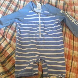 Ruggedbutts Blue Stripe Kids Swim Rashguard Sunsuit